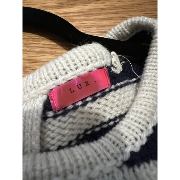 Sleeveless Sweater Dress Size Medium Knit Tunic Wool Blend White And Blue Stripe - Picture 3 of 14